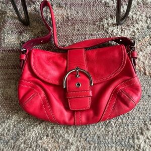 Y2K leather coach shoulder bag in hot pink